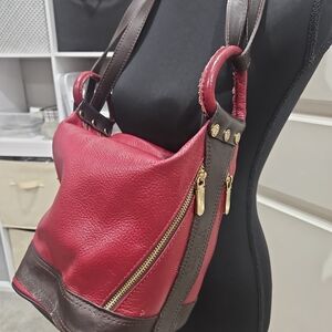 Valentina Red and Brown Leather Shoulder Bag